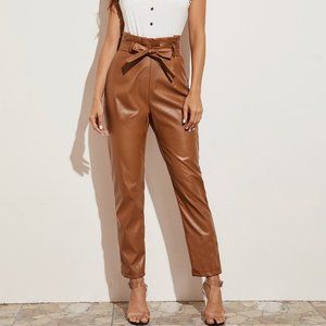 High Waisted Lined PU Leather Pants